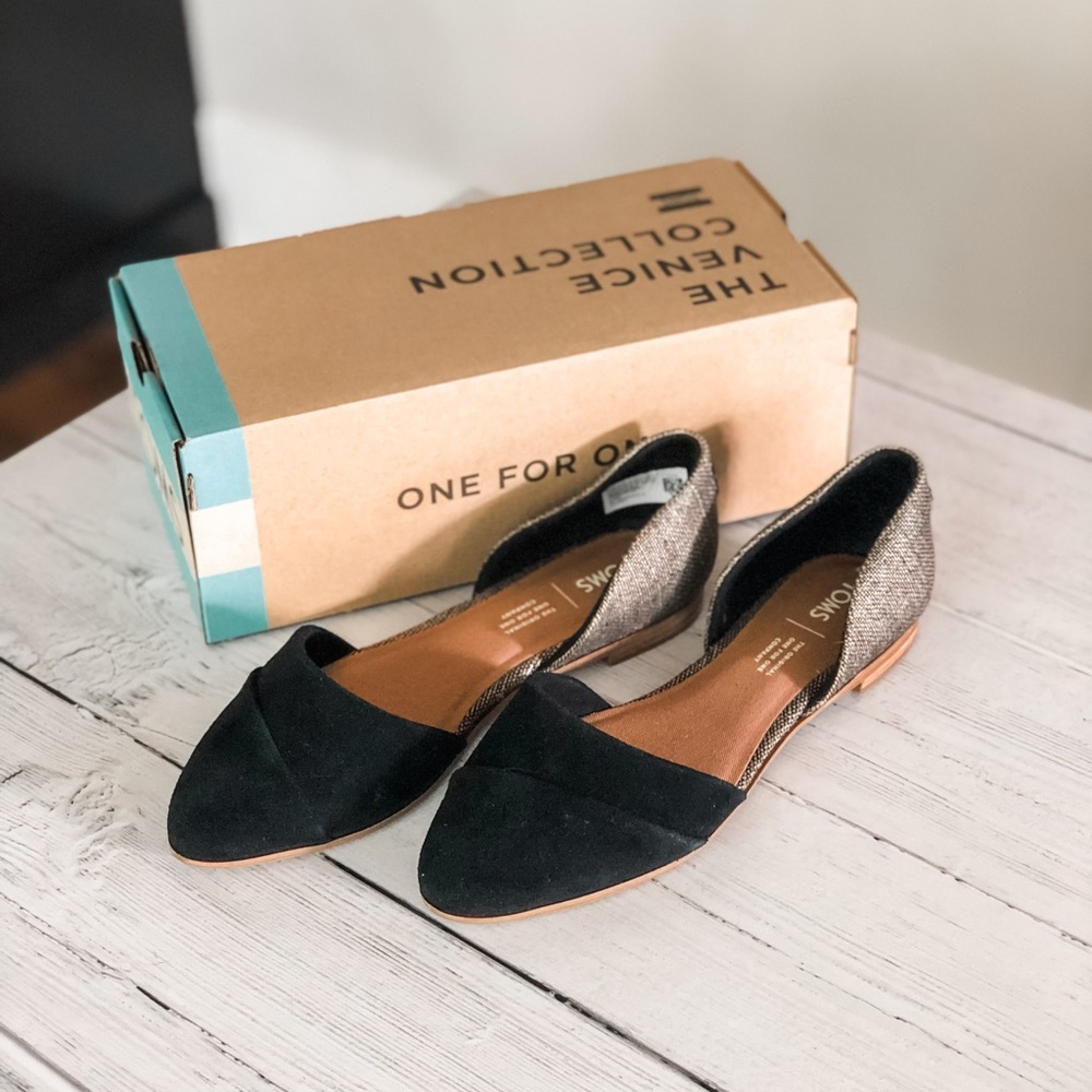TOMS Suede Metallic Woven Jutti D'Orsay Flats